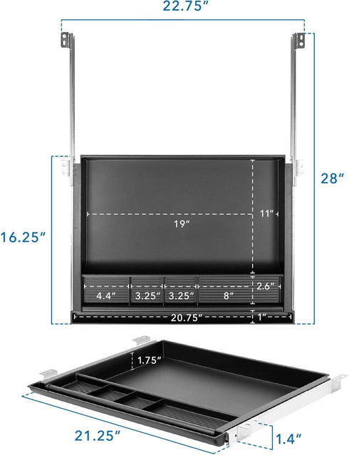 MOUNT-IT! Large Under Desk Pencil Drawer, 21.25” Width, Ball Bearing Slides Out Tray Organizer for Office Accessories