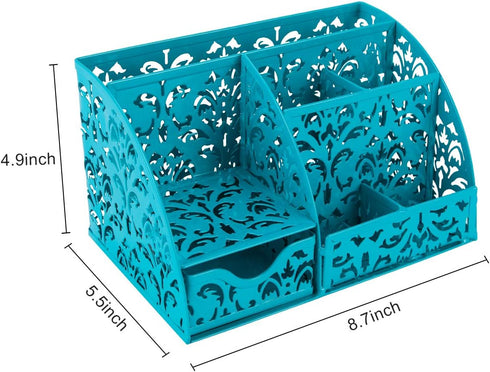 EasyPAG Desk Organizer Caddy with 6 Compartments and 1 Sliding Drawer, Dark Teal