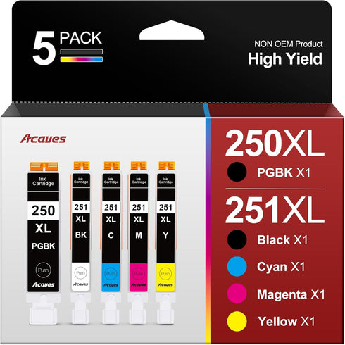 MX922 Ink Cartridges PGI-250XL CLI-251XL Replacement for Canon 250 and 251, Compatible with PIXMA IX6820 MX920 (5 Pack)