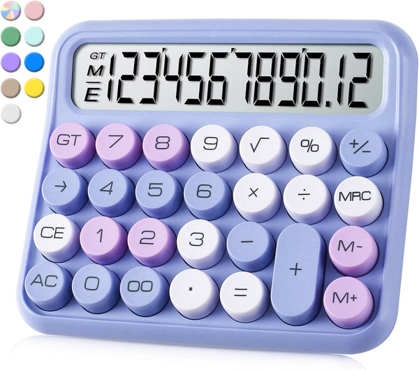 Mechanical Switch Calculator, Purple Cute 12 Digit Large LCD Display for Everyday Life and Basic Office Work