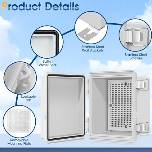 Waterproof Outdoor Project ABS Plastic Junction Box, IP67 Weatherproof Dustproof Enclosure with Hinged Cover, 5.9"X5.9"