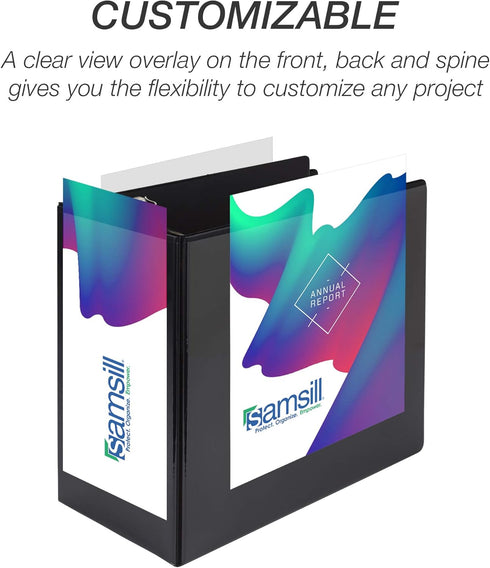 Samsill Durable 6 Inch Binder, Locking D Ring Customizable Clear View Binder, Black, 2 Pack, Holds 1225 Pages