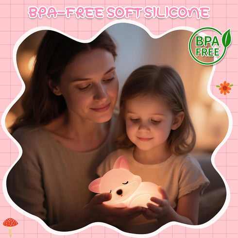 20 Dimmable Fox Lamp for Girls, Pink Silicone Squishy Fox Shaped, Mins Auto-Off Rechargeable Night Light, Fox Gifts
