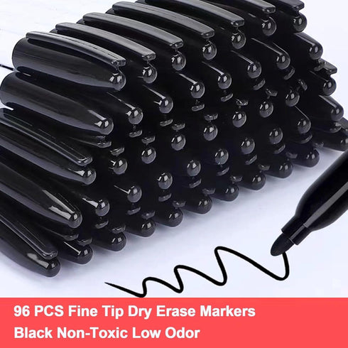 S & E TEACHER'S EDITION 96 Pcs Dry Erase Markers, Black with Low-Odor Ink for School, Office, or Home