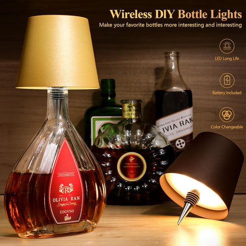 2 Pack 2026 3 Dimming Wine Bottle Lamps, New Color Rechargeable Wireless Bottle Lamps, Bottle Lamp Kit for Liquor