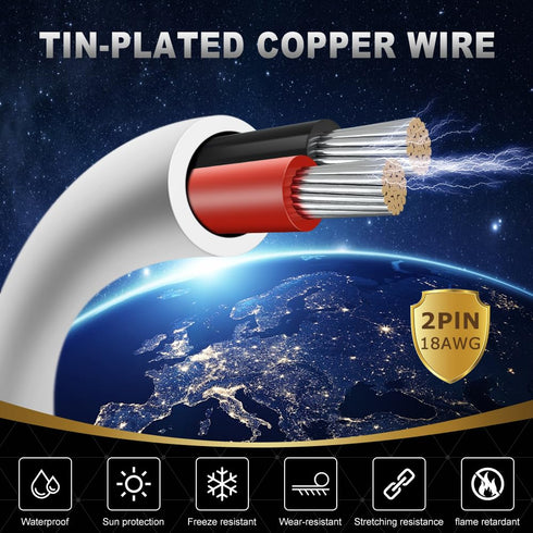 16 Gauge 2 Conductor Electrical Wire, 16.4FT White Stranded Low Voltage 16/2 Cable PVC Case, 16 AWG Tinned Copper 2 Wire Cable Extension Power Cable for Strips LED Lamp Lighting Automotive