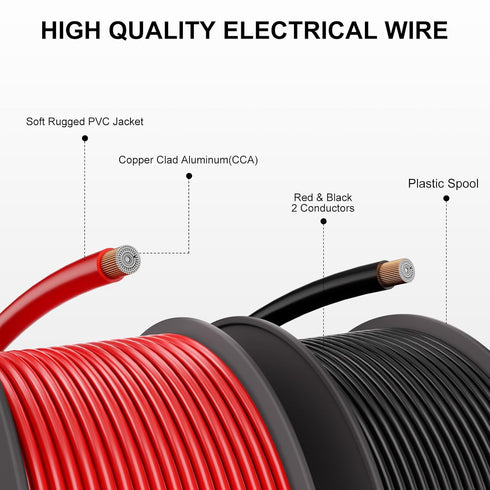 HONENCN 16 2 Pack 200ft-Black 100 100 16 Gauge Electrical Wire Total ft and Red ft Soft Flexible Copper-Clad