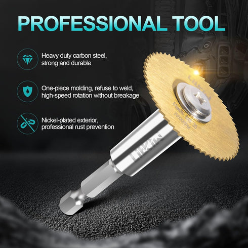 1/4-Inch Hex Shank with 4PCS Rotary Drill Saw Blades(Titanium Coating),HSS Saw Disc Wheel Cutting Blades for Drills Rotary Tools