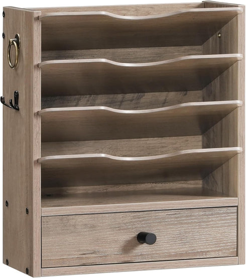 HOOBRO Wall File Organizer, Mail Organizer Wall Mounted, Wooden Literature Organizer with Drawer Storage