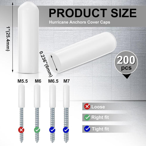 Maasechs 200 1/4" 1" 6 mm Pcs x Hurricane Shutter Hardware Screw Protector Caps Anchors Covers for Window White Covers