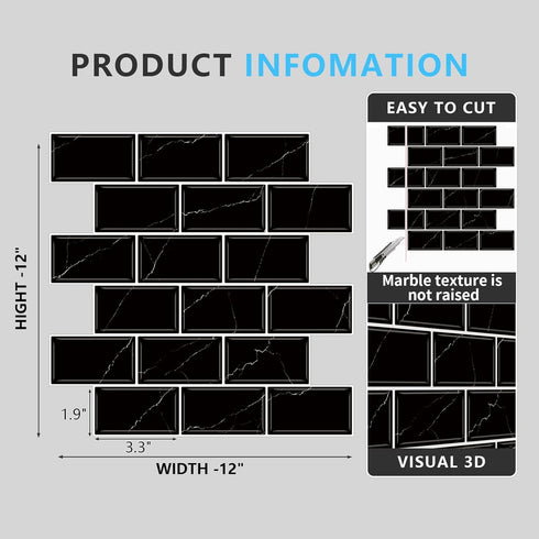 10-Sheet Sticker,12"x12" URCOLOR Back Splashes for Kitchen Peel and Stick Tile Self Adhesive Subway Wall Tiles Stick on