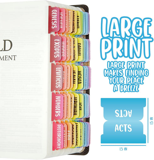 Bible Tabs Large Print Laminated Dividers, Old and New Testament Rainbow