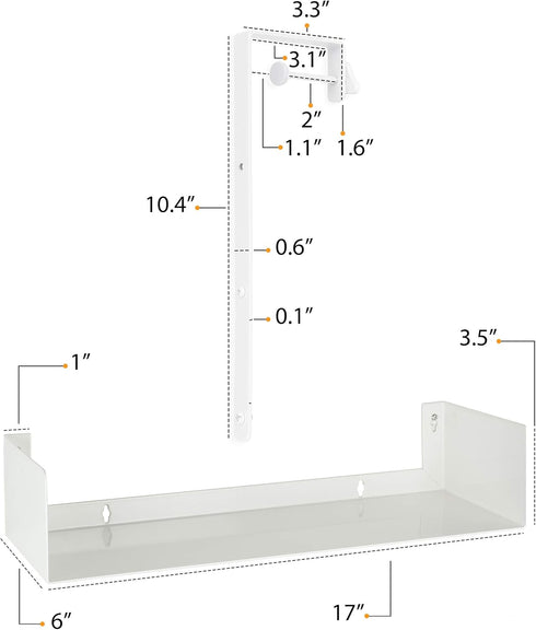 Wallniture Bali Cubicle Organizer, Metal Bookshelf with Buro Hanger Hooks, White