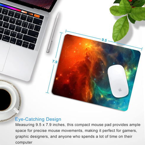 Galaxy Mouse Pad, Orange and Cyan Nebula Mouse Pads for Office Computer, Non-Slip Washable Small Mouse Mat 9.5 X 7.9