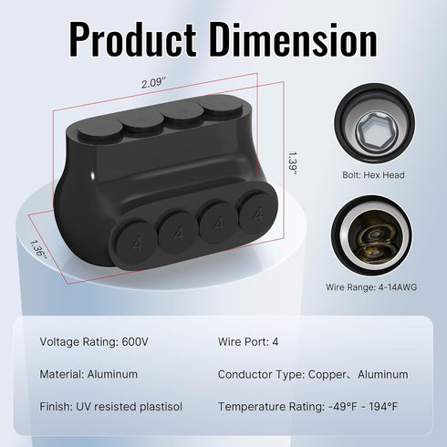 Single-Sided Entry 4 Port Insulated Connector, Multi Tap Connector for 4-14 AWG Aluminum to Copper Wire, 6 Pack