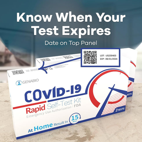 COVID-19 (2 Pack) 15-Minute 2+ (1 Pack, 2 Genabio Antigen Rapid Self-Test Kit FDA EUA Authorized | At-Home Results |