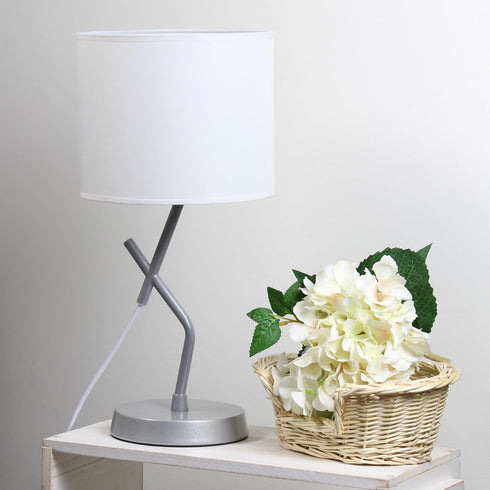 LT1172-SLV 17.13" Simple Designs Metal and Modern Abstract Table Lamp with Drum Fabric Shade, Bedroom, Office, Living