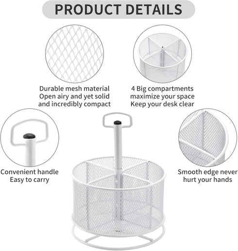 Marbrasse 360-Degree Rotating Mesh Desk Organizer, Multi-Functional Pen Holder with 4 Compartments for Home Office