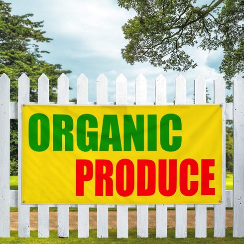 Sign Destination 4 Grommets 24x48Inches Vinyl Banner Multiple Sizes Organic Produce Food Fair Promotion Business