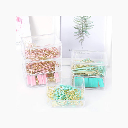 Gold Pink Binder Clips and Paper Clips Set, 3-in-1 Boxed for Office School Supplies, Teachers Classroom Daily Use