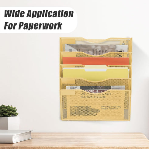 EASEPRES 5 Pocket Mesh Hanging Wall File Organizer, Wall Mounted Document Holder for Office Home