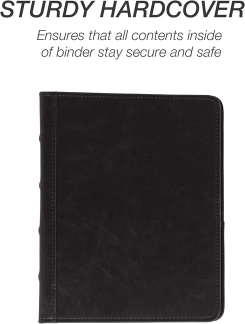 Samsill Vintage Hardback Mini 3 Ring Binder, Black Leather, Professional Organizer, 1 Inch, 5.5 x 8.5, Faux Leather