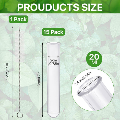 15 Pcs Clear Test Tubes for Plant Propagation Station, Borosilicate Glass Tubes for Scientific Experiments,30 ml Round Bottom Test Tubes for Hydroponic Flowers Home Office -9.8" Diameter by Akamino