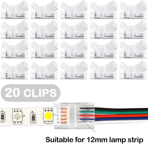 RGB LED Light Strip Connectors 20 Waterproof LED Adapter Connectors Transparent Solderless LED Light Strip Connectors for Strip Light Unwired Gapless Track Connector 5V 12V 24V (5 Pin, 12 mm) by Flutesan
