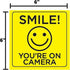 Smile You're on Camera Sticker, 6x6 Inch, 4 Pack, Durable Black and Yellow, Self-Adhesive