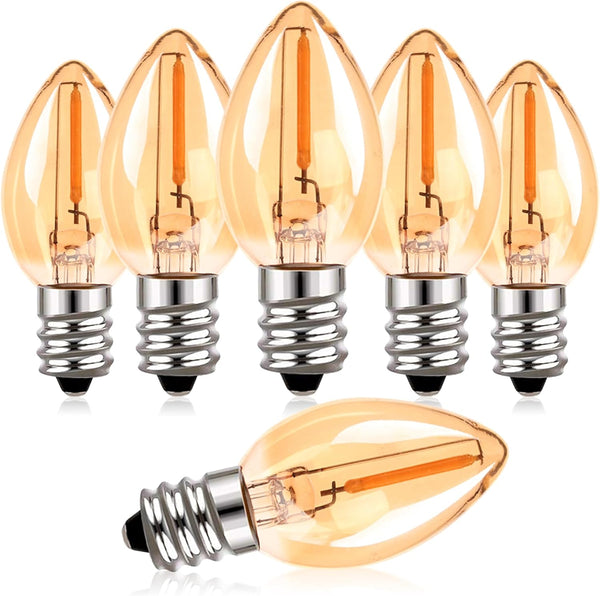 C7 LED Night Light Bulbs, 0.5W E12 Base, Warm White 2200K, Mini Bulbs for Chandelier, Nightlight, 6-Pack