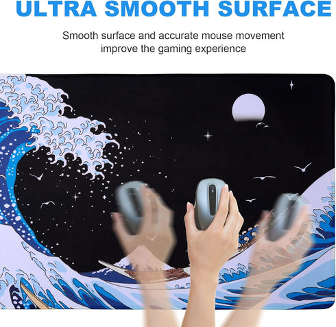 Japanese Art Sea Wave Mouse Pad, XL Large Gaming Desk Mat, Long Extended Mousepad for Office Home Gamer 31.5 X 11.8
