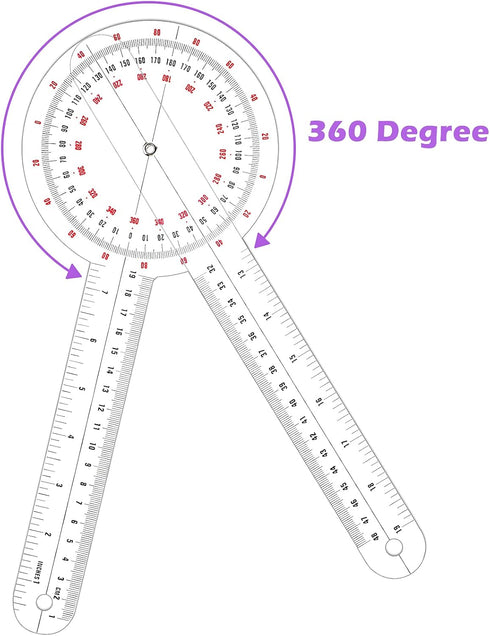 12 Inch Goniometer Transparent Orthopedic Angle Ruler, 360 Degree Protractor for Body Measuring Tape (1)