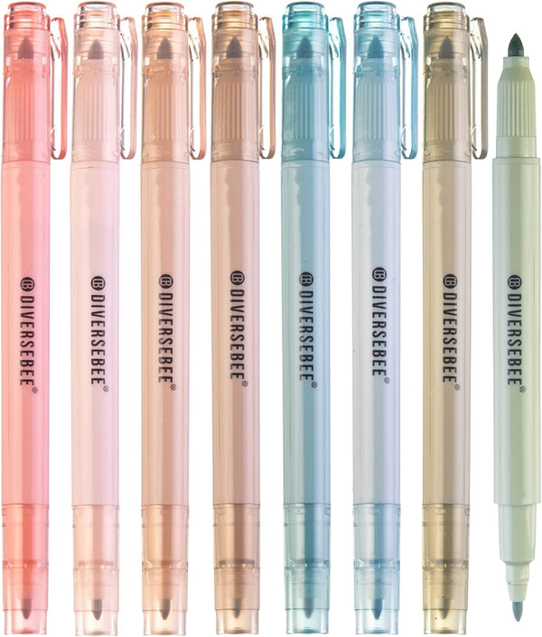 DIVERSEBEE Dual Tip Bible Highlighters and Pens, 8 Pack Assorted Colors Quick Dry Highlighters Set for Bible Study