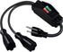 2 Way Extension Cord with On/Off Switch, Heavy Duty 3 Prong Outdoor Splitter, 1.6 Ft, Black