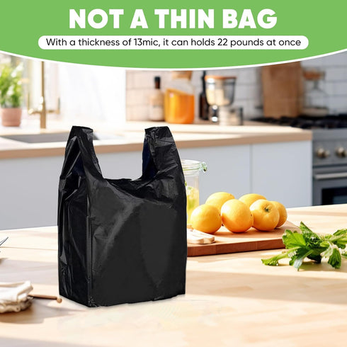 (11.5'x 6.5" 21')(1000Pack) LainNeala Black Plastic Bags x with Handles - Shopping & Grocery Bags for Small Business