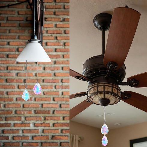 Axafazup 4 Pack 20 Inch Ceiling Fan Pull Chain Extender, Crystal Prism Pendants With Adjustable Stainless Steel Chain