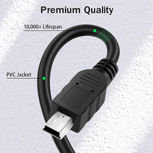 2 5-Pin PS3 MP3 Kxable USB C to Mini USB Cable Feet, USB C to Mini Charging & Sync Data Cord, Compatible with Texas