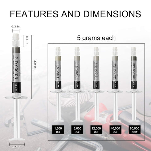 Diamond Polishing Compound Kit, 5 Piece Lapping Paste 1500 to 80000 Grit for Jewelry, Metal, Gemstone, Glass, 5 Gram