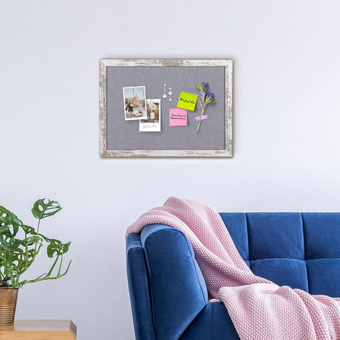 Gray Felt Cork Board, Decorative Hanging Boards with White Rustic Wood Frame, Vision Board for Office Home School