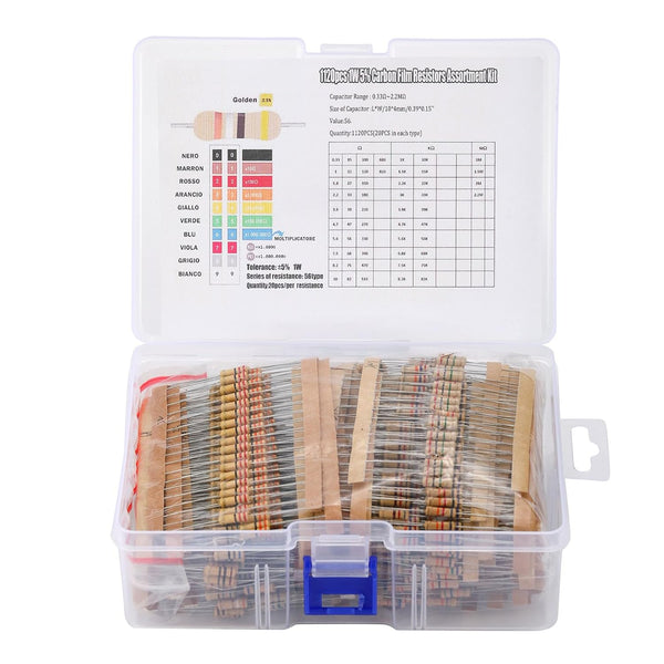 1120Pcs 56 Values 1W ±5% Carbon Film Resistor Kit - Electrical Electronics Small Resistors Pack