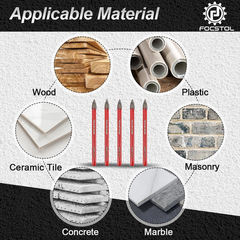 Masonry Concrete Drill Bit Set - FOCSTOL 5pcs 5mm Carbide Drill Bits Set with Round Shank for Wood Plastic Foam Tiles