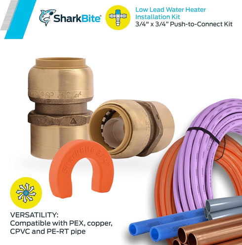 SharkBite 3/4 Inch Water Heater Connection Kit, Push to Connect Brass Plumbing Fittings, 22441LF