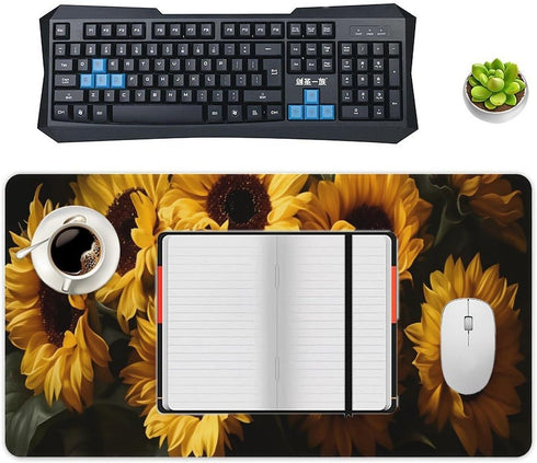 HFDSIFBUJ 30"x 16",Non-Slip Sunflower Bouquet Yellow Flowers Large Desk Mat Rubber Gaming Mouse Pad for Keyboard Office