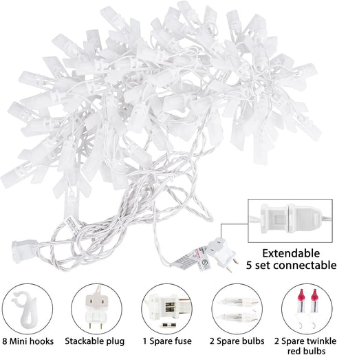 6 9ft 100 Bulb Minetom Snowflake Christmas String Lights with Drops - Mini Icicle Lights with Hooks, Plug