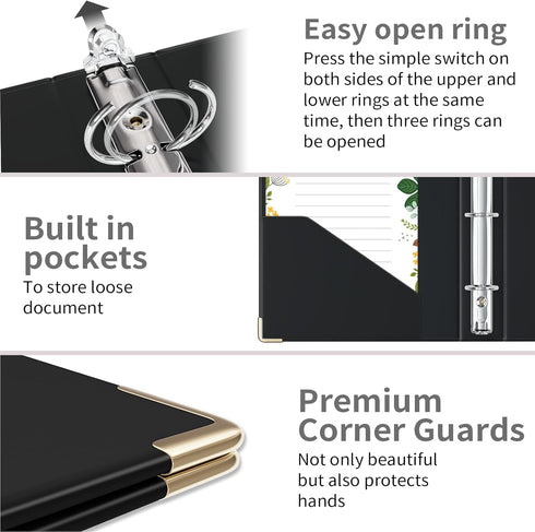 Ospelelf Mini 3 Ring Binder, 1 Inch, Cute Binder for 5.5" x 8.5", with 5 Tab Dividers, Black
