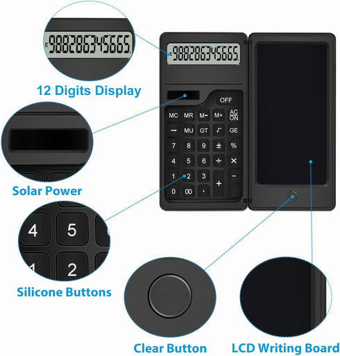 TRELC 12 Digits LCD Display Solar Desktop Calculator with Notepad, Multi-Function Portable for Office, School, Home