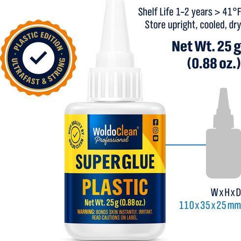 Super Glue for Plastic 25g - Instant Strength Waterproof, Heat-Resistant Clear Glue with Precise Nozzle