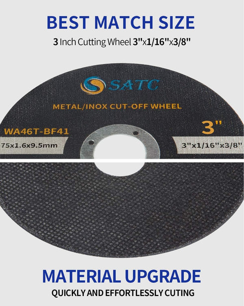 S SATC Grinder Wheel, 25 PCS Cut Off Wheels, 3 Inch Cut Off Wheel 3"x1/16"x3/8", Fits Any Angle Grinder Air Tool