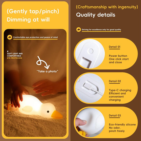 Cozy Dimmable 3 Lying Goose Night Light, Colors Night Light for Kids, Cute Silicone Squishy, Rechargeable Bedside Touch