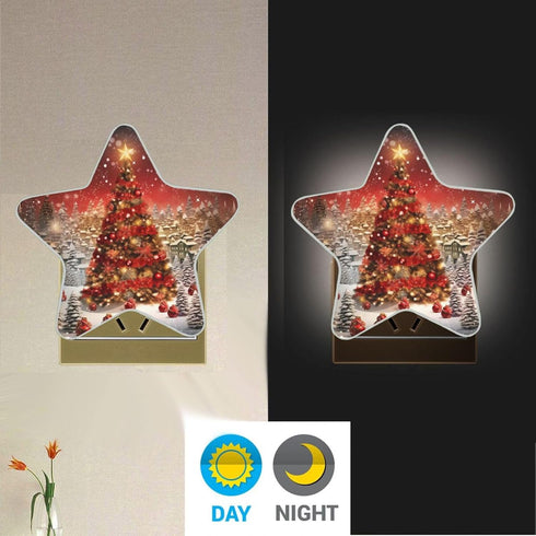 3D ALAZA Merry Christmas Ball Snowflake Star Shaped LED Night Light Dusk to Dawn Sensor Plug in Night Home Decor Desk